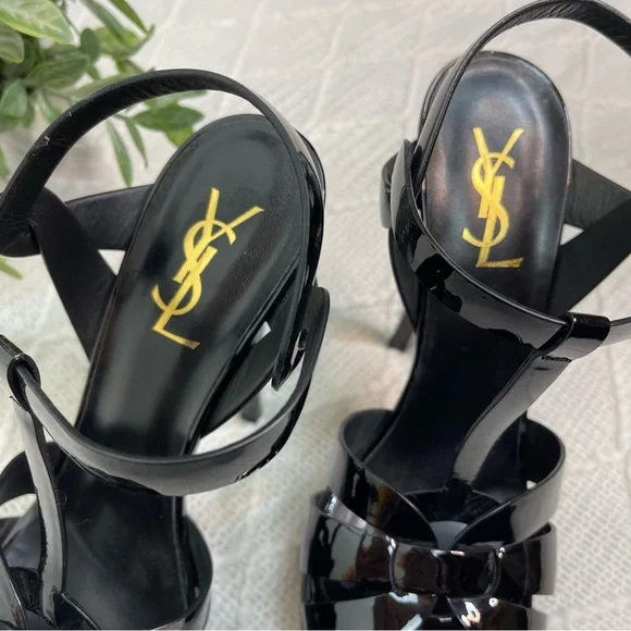 Saint Laurent Tribute Platform Sandals 105mm Black Patent Leather Size 38.5 8.5 - Picture 16 of 17